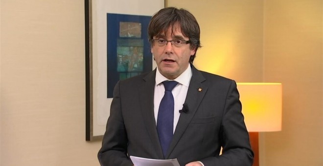 Carles Puigdemont, durante una declaración grabada en Bélgica y difundida por TV3.