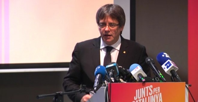 El expresidente Puigdemont durante su conferencia