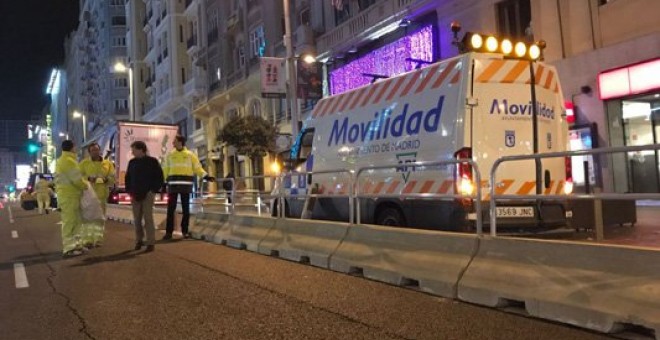 Comienzan los trabajos de peatonalización de la Gran Vía madrileña. / @lineamadrid