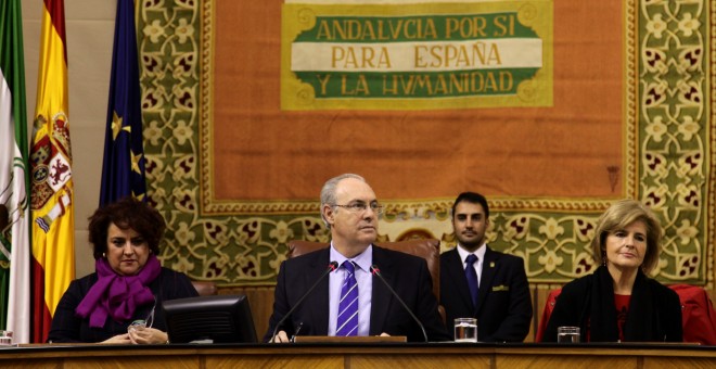 El presidente del Parlamento de Andalucía, Juan Pablo Durán, durante el debate final en el Pleno del proyecto de Ley del Presupuesto autonómico.