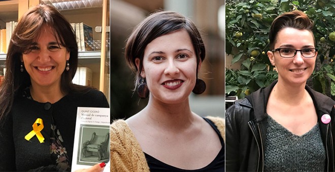Les escriptores i candidates al 21D Laurà Borràs, Jenn Díaz i Bed Olid. /@LauraBorras/@JnnDiaz/Laura Aznar.