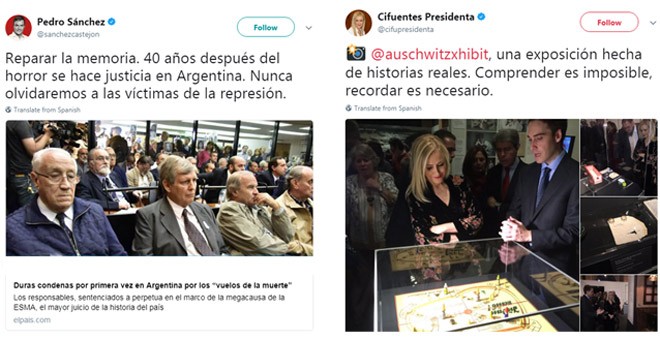 Los tuits de Pedro Sánchez y Cristina Cifuentes