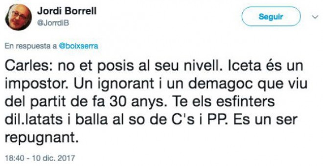 El tuit homófobo del director del Instituto de Nanociencia de la Universidad de Barcelona. /Twitter