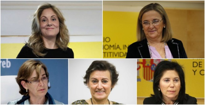 Algunas de las mujeres españoles que, según los expertos, podrían aspirar a ocupar la Vicepresidencia del BCE. De arriba a abajo y de izquierda a derecha Emma Navarro, Irene Garrido, Belén Romana, Gloria Hernández y Rosa Sánchez-Yebra.