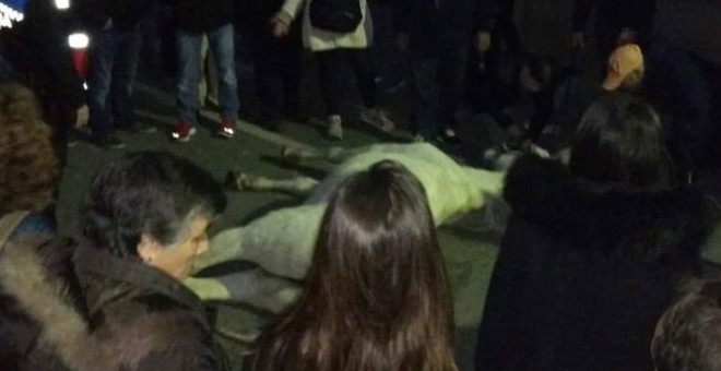 El caballo muerto en Terrassa, fotografiado por uno de los asistentes, que posteriormente ha subido la foto a Twitter.