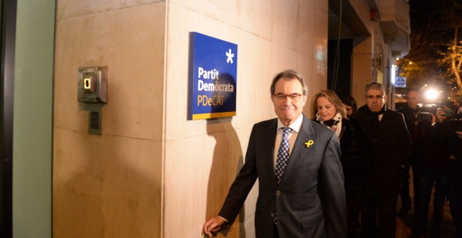 Artur Mas, arribant a la seu del PDeCAT, aquest dimarts, abans d'anunciar la seva dimissió com a president del partit. / PDeCAT
