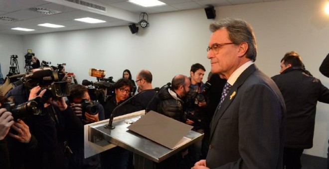 Artur Mas, en la roda de premsa a la seu del PDeCAT en què ha anunciat la seva dimissió com a president del partit. / PDeCAT