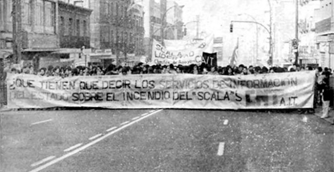 Manifestación en Barcelona por las detenciones y el juicio por el incendio de la sala de fiestas Scala.