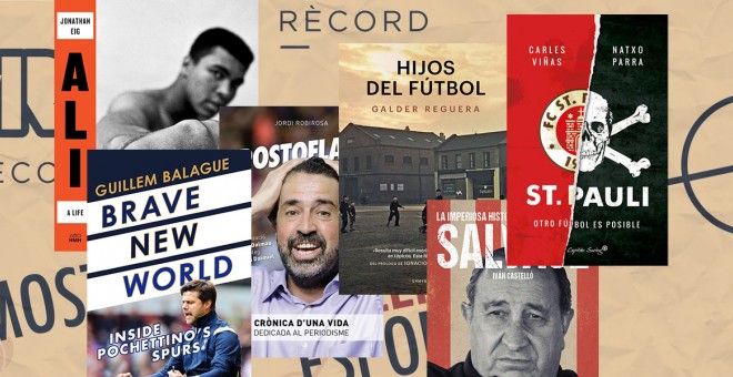 Muntatge amb portades de llibres de temàtica esportiva recomanats per la mostra Rècord