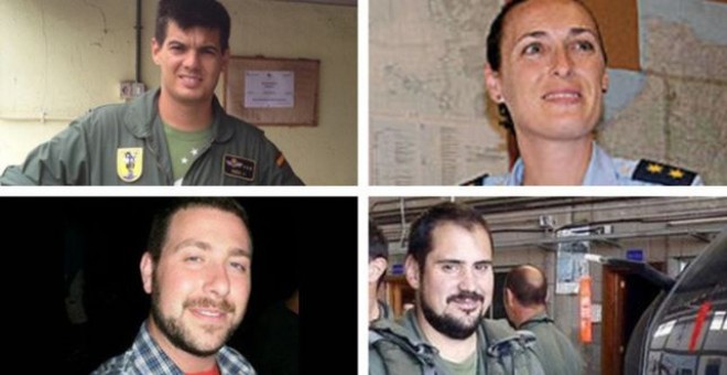 Los cuatro fallecidos en el accidente de 'Súper Puma' de 2014. De izquierda a derecha y de arriba a abajo: Daniel Pena, Carmen Ortega, Sebastián Ruiz y Carlos Caramanza