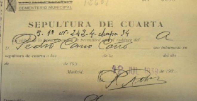 Orden de inhumación de Pedro Cano