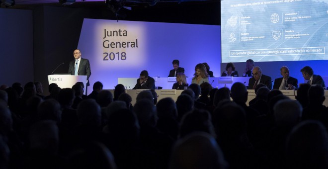 El consejero delegado de Abertis, José Aljaro, durante la junta de accionistas de la concesionaria.