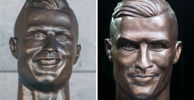 A la izquierda, el busto original y a la derecha la nueva versión del escultor Emanuel Santos.