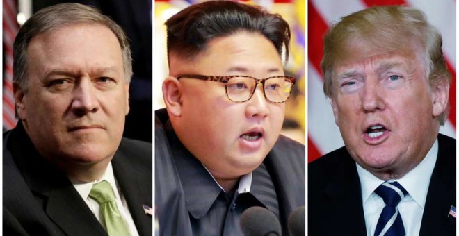 De izquierda a derecha, Mike Pompeo, Kim Jong-un y Donald Trump. | REUTERS