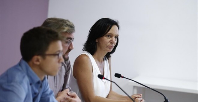 Carolina Bescansa, Íñigo Errejón y Jorge Lago. EUROPA PRESS
