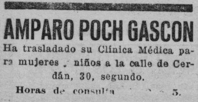Anuncio de Amparo Poch y Gascón en el periódico.