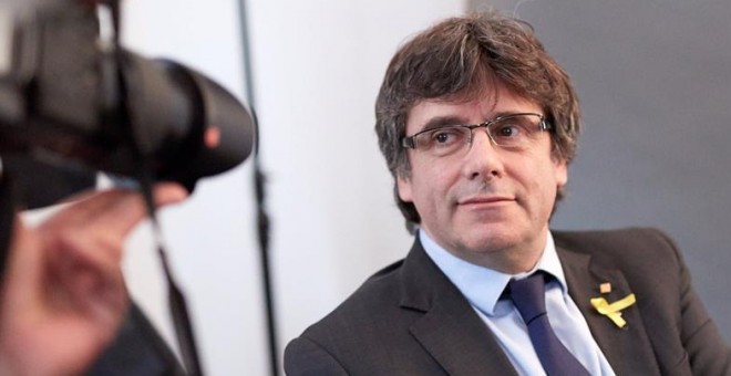 El president destiutuït Carles Puigdemont, en un acte a Berlín el passat 26 d'abril | EFE / Hayoung Jeon.