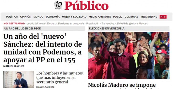 Portada de Público.es de este lunes