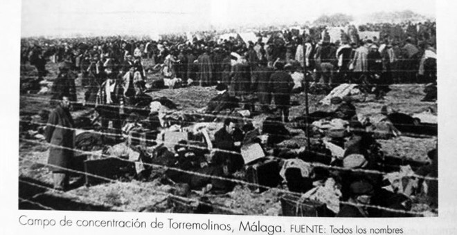 Imagen histórica del campo de concentración de Torremolinos en el que el régimen franquista hacinó a los presos en un infierno al aire libre.