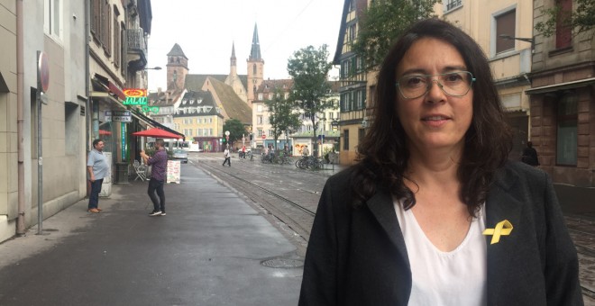 Diana Riba, esposa de l'exconseller destituït i empresonat Raül Romeva i portaveu habitual de l'Associació Catalana de Drets Civil (ACDC), aquesta setmana a Estrasburg / CB