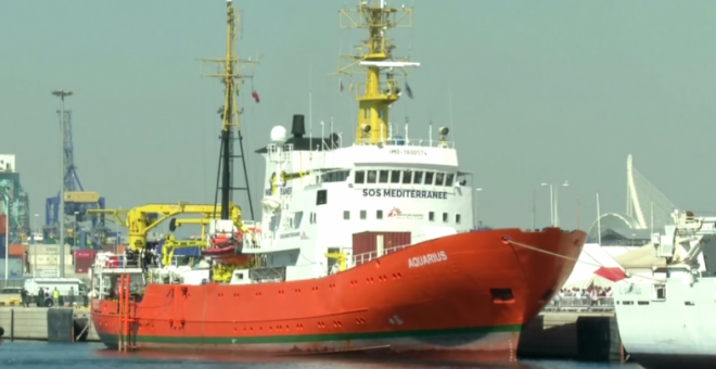 El barco Aquarius, tras su llegada al puerto de Valencia. Junio de 2018