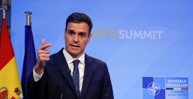 El presidente del Gobierno, Pedro Sánchez, en la cumbre de la OTAN en Bruselas.- REUTERS