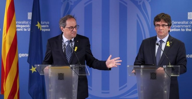 Quim Torra i Carles Puigdemont en roda de premsa a Brussel·les / EFE