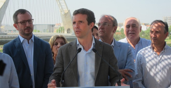 El presidente del PP, Pablo Casado, durante un acto de partido en Mérida./EUROPA PRESS