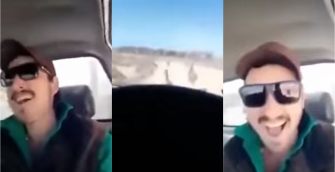 Fotogramas del vídeo en el que el hombre sale atropellando a los emúes -Youtube