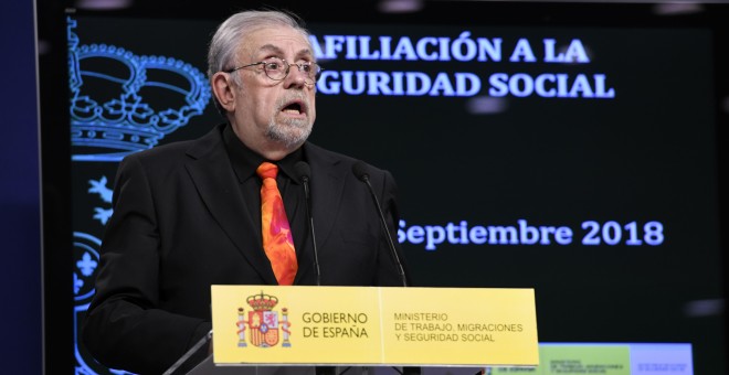 Octavio Granados, secretario de Estado de la Seguridad Social, durante la rueda de prensa de presentación de los datos de paro y afiliación a la Seguridad Social. EFE/Victor Lerena