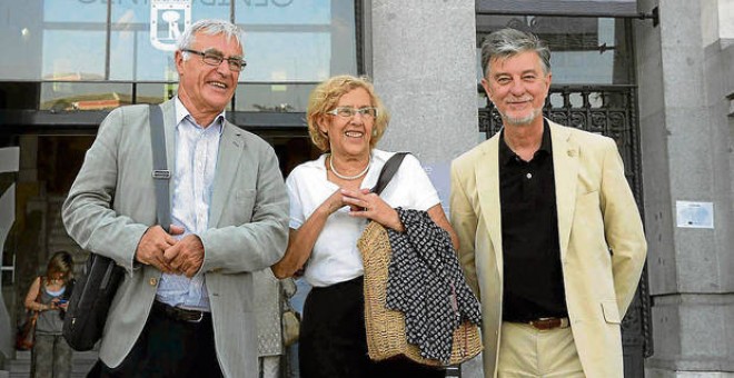 Los alcaldes Joan Ribó (Valencia), Manuela Carmena (Madrid) y Pedro Santisteve (Zaragoza).