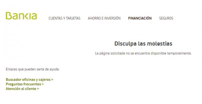 Apariencia de la web de Bankia en lo relativo a sus productos financieros.