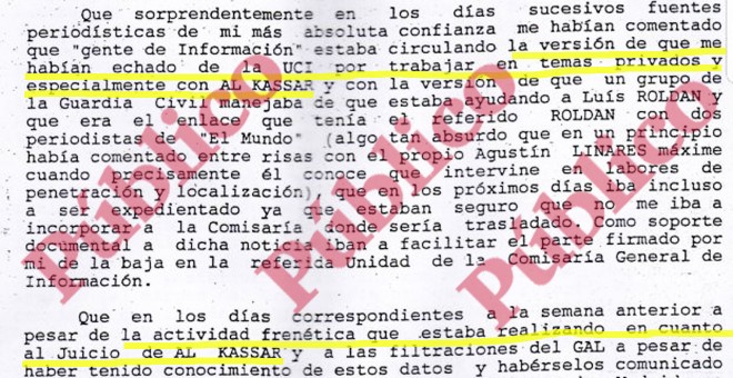 Fragmento de la carta de protesta que Villarejo remitió a la Dirección General de la Policía, fechada el 16 de enero de 1995.