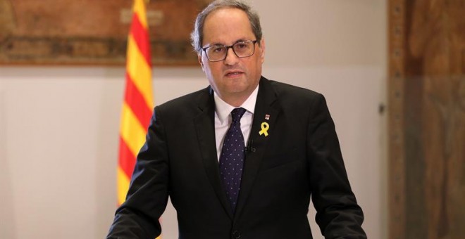 El president de la Generalitat, Quim Torra, durant la compareixença d'aquest 27 d'octubre. EFE/Generalitat de Cataluña/Jordi Bedmar