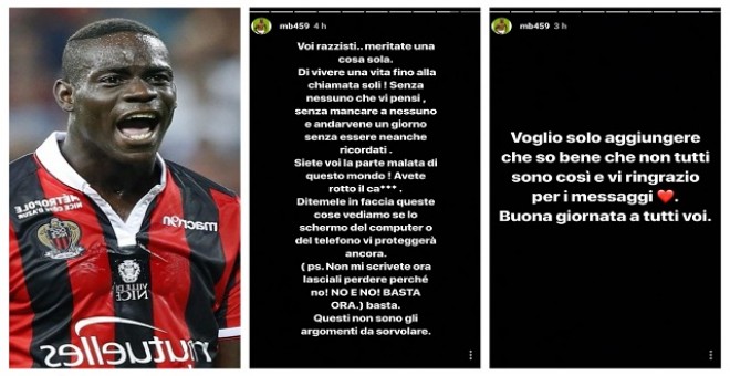 Publicación de Balotelli en Instagram denunciando insultos racistas./Intagram/EFE
