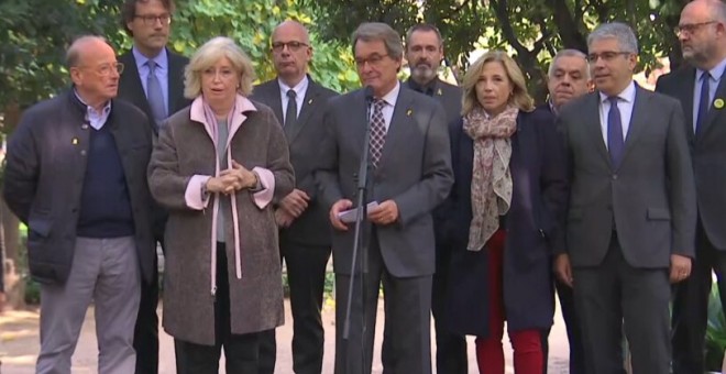 Artur Mas, Irene Rigau, Joana Ortega i Francesc Homs en la compareixença de valoració de la condemna del Tribunal de Comptes.