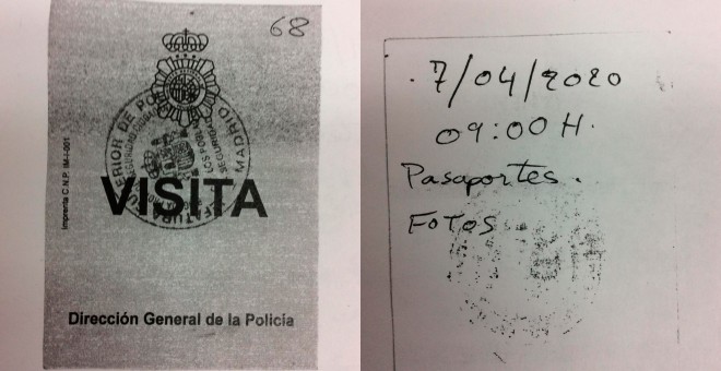 Citas facilitadas por solicitantes de asilo, escritas a mano por agentes de policía, con fecha de 2020.