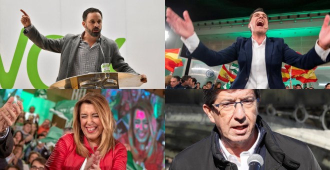 Candidatos y líderes políticos ultiman sus discursos en las elecciones andaluzas.