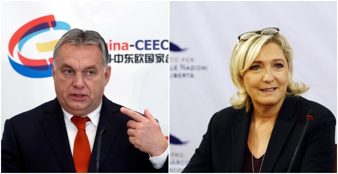 Orbán y Le Pen, en imágenes recientes. REUTERS