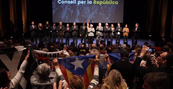 Acte de presentació del Consell de la República a Brussel·les amb la presència del president a l'exili, Carles Puigdemont, el president Quim Torra, els exconsellers exiliats i part de l'actual Govern català. Govern