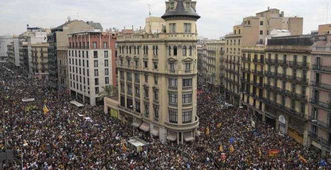 Fotografia de les mobilitzacions durant la vaga del 3 d'octubre de 2017 a Barcelona. @CGTCatalunya