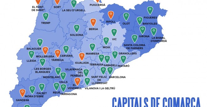 Mapa de les capitals de comarca que s'han sumat a la campanya. CASA NOSTRA, CASA VOSTRA