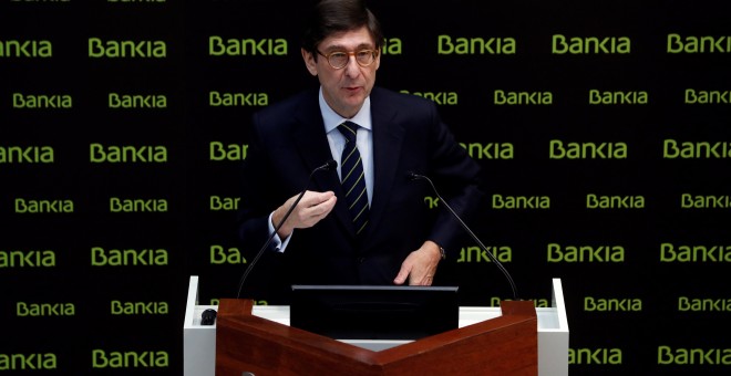 El presidente de Bankia, José Ignacio Goirigolzarri, durante la rueda de prensa en la que presenta los resultados de la entidad de 2018. EFE/J.J. Guillén