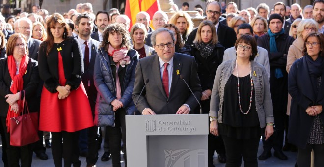 L'acte de suport de la Generalitat als presos, amb la presència de l'Associació Catalana pels Drets Civils. GENERALITAT / JORDI BEDMAR