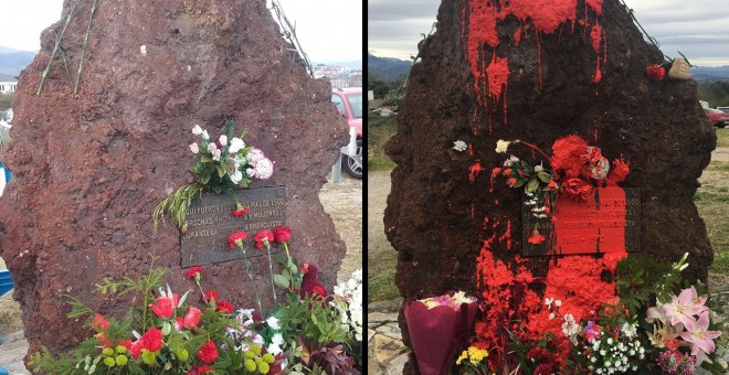 Ataque con pintura rojo al monumento a las víctimas del franquismo en el cementerio de El Salvador, en Oviedo.