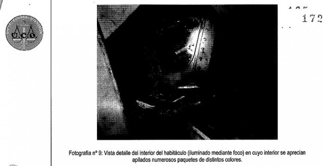 Foto incluida en el informe de la UCO en la que se describe el lugar en donde se escondieron 127 kilos de coca en el 'Juan Sebastián Elcano'. Público