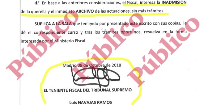 Fragmento del informe del fiscal Navajas para inadmitir la ampliación de la querella de la Asociación Atenas de juristas.