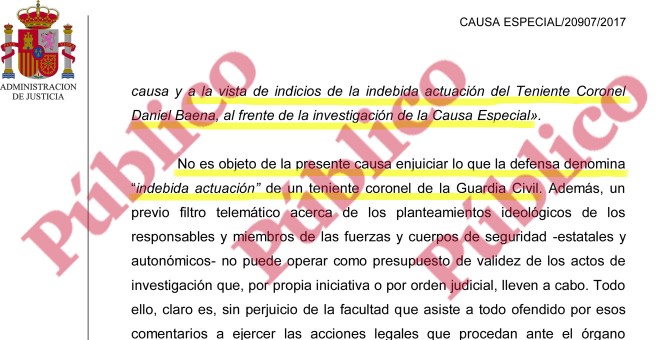 Argumentación de Marchena sobre la 'indebida actuación' del teniente coronel Daniel Baena.