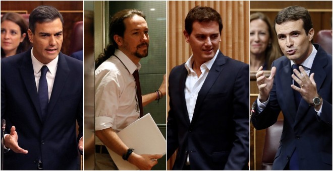 Pedro Sánchez, Pablo Iglesias, Albert Rivera y Pablo Casado. / AGENCIAS