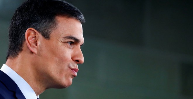 Sánchez, durante su comparecencia en Moncloa. REUTERS/Juan Medina